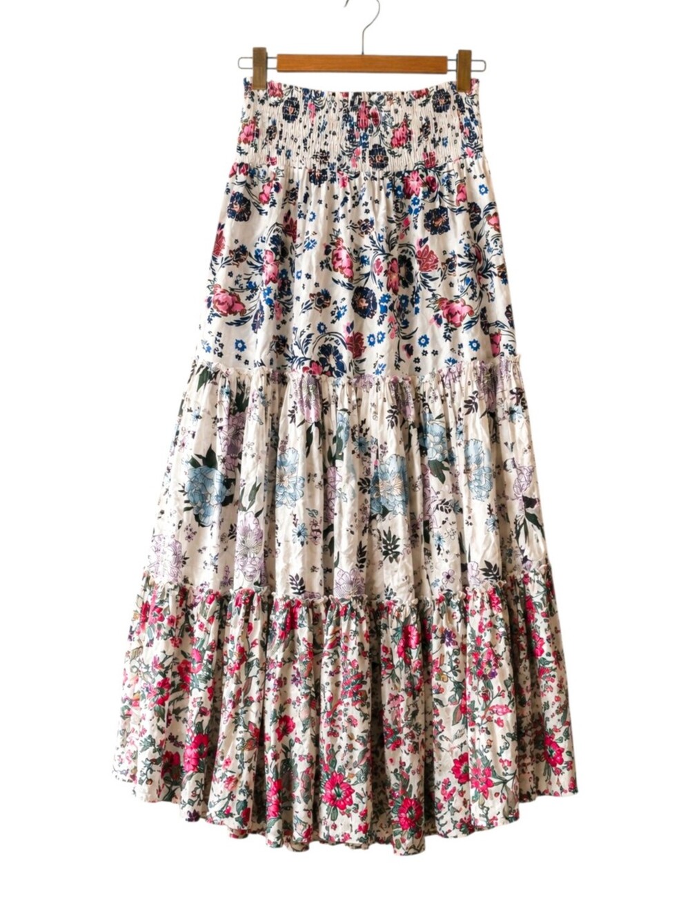 Premise Cottagecore Boho Floral Tiered Midi Skirt Prairie Romantic Made In India